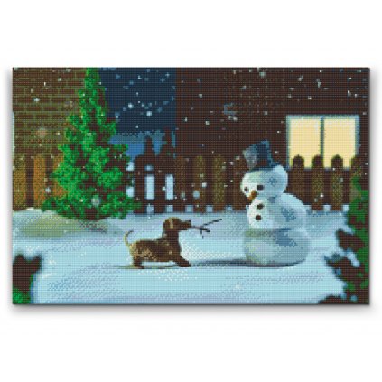 Gyémántszemes festmény – Hóember és kutya