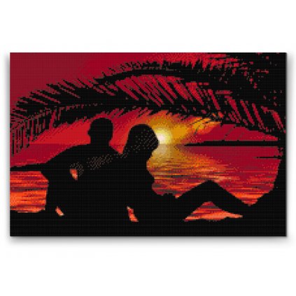 Gyémántszemes festmény - Szerelmes pár a naplementében