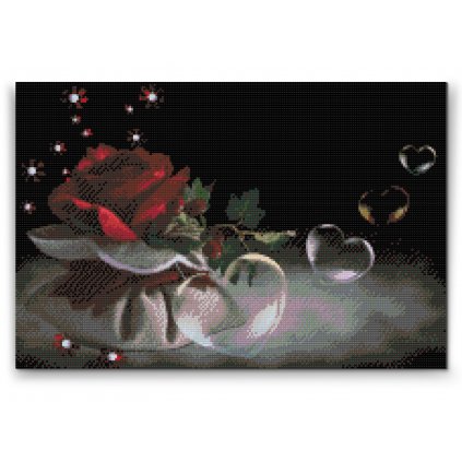Gyémántszemes festmény – Szív alakú buborékok és rózsa