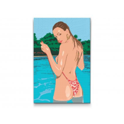 Gyémántszemes festmény – Nő a medencében