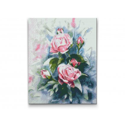 Gyémántszemes festmény – Pasztellrózsaszín rózsacsokor