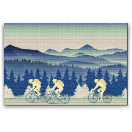 Gyémántszemes festmény – Erdőben tekerő biciklis