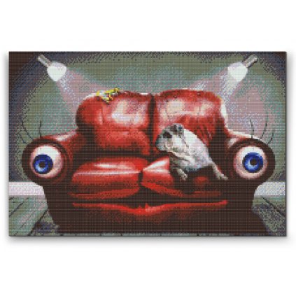 Gyémántszemes festmény – Kutya kanapén