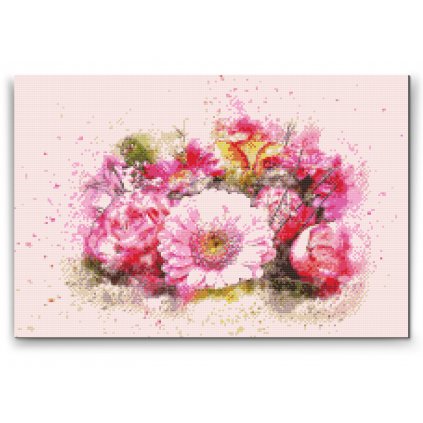 Gyémántszemes festmény – Virágcsokor rózsaszín virágokkal