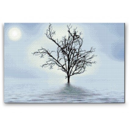 Gyémántszemes festmény – Fa a ködben