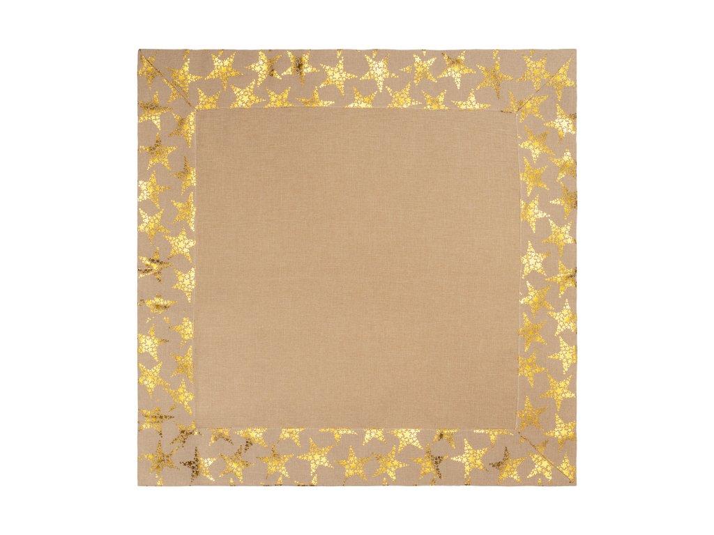 Polyesterový ubrus - vánoční hnědá se zlatými hvězdami 85*85 cm (Velikost 85*85 cm)