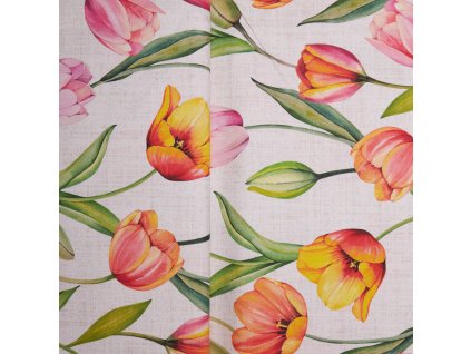 Elegantní režná látka s květinovým vzorem s tulipány,