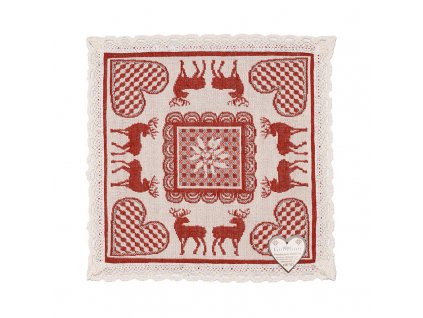 Gobelínové prostírání čtverec - červený s jeleny (Velikost 30*30 cm)