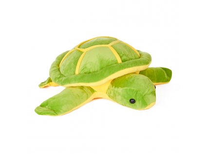 Plyšák v podobě krásné želvičky se zeleným krunýřem žlutého bříška.