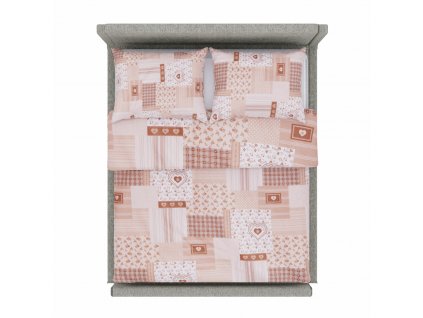 Bavlněná ložní souprava s motivem hnědých srdíček s patchwork motivem