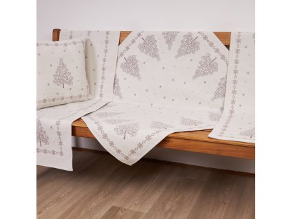 Gobelínový povlak na polštář s motivem dekorativních stromečků s lemováním.
