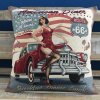 Gobelínový povlak na polštář - retro auto s dámou "route 66" (Velikost 42*42 cm)
