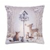 Vánoční gobelínový povlak na polštář chenille - Zvířátka u krmítka (Velikost 42*42 cm)