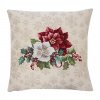 Gobelínový vánoční povlak na polštář s motivem vánočních květů s podkladem vloček