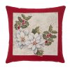 Gobelínový vánoční povlak na polštář s motivem vánočních bílých květů s podkladem vloček