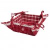 Gobelínový skládací košíček na pečivo, s motivem červeného kárování se srdcem a bílým obšíváním