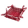 Gobelínový skládací košíček na pečivo, s motivem červeného kárování se srdcem a bílým obšíváním