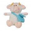 Bílá plyšová ovečka s modrými detaily a taškou pro hračky
