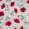 Bílá bavlněná látka s červenými kvítky a zelenými listy
