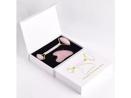 Sada masážního válečku na obličej a masážní pomůcky Gua Sha Rose Quartz