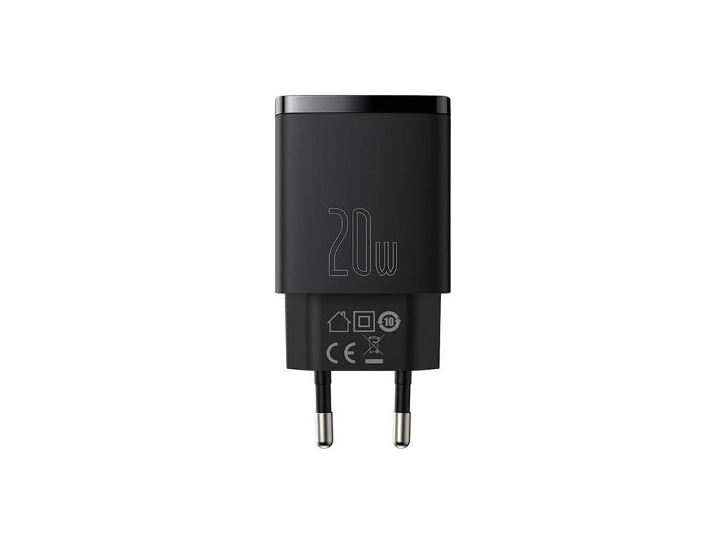 Baseus kompaktní rychlonabíjecí adaptér USB-A + Type-C 20W EU, černá