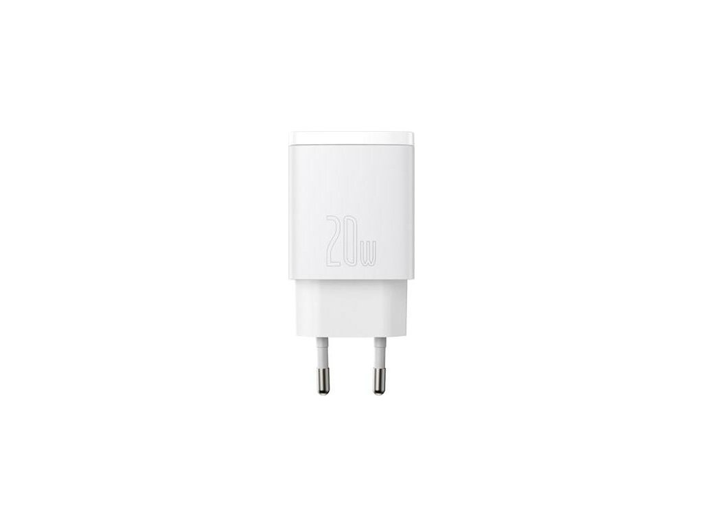 Baseus kompaktní rychlonabíjecí adaptér USB-A + Type-C 20W EU, bílá
