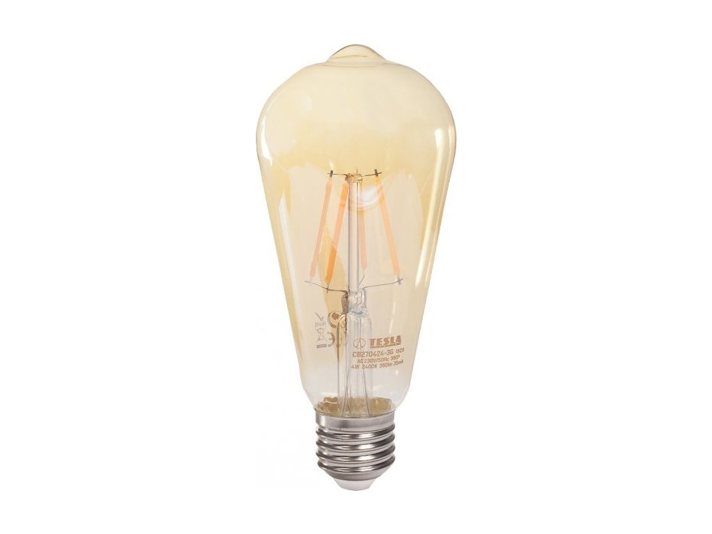TESLA LED žárovka CONE BULB VINTAGE/ E27/ 4W/ 230V/ 380lm/ 2400K/ teplá bílá/ zlatá