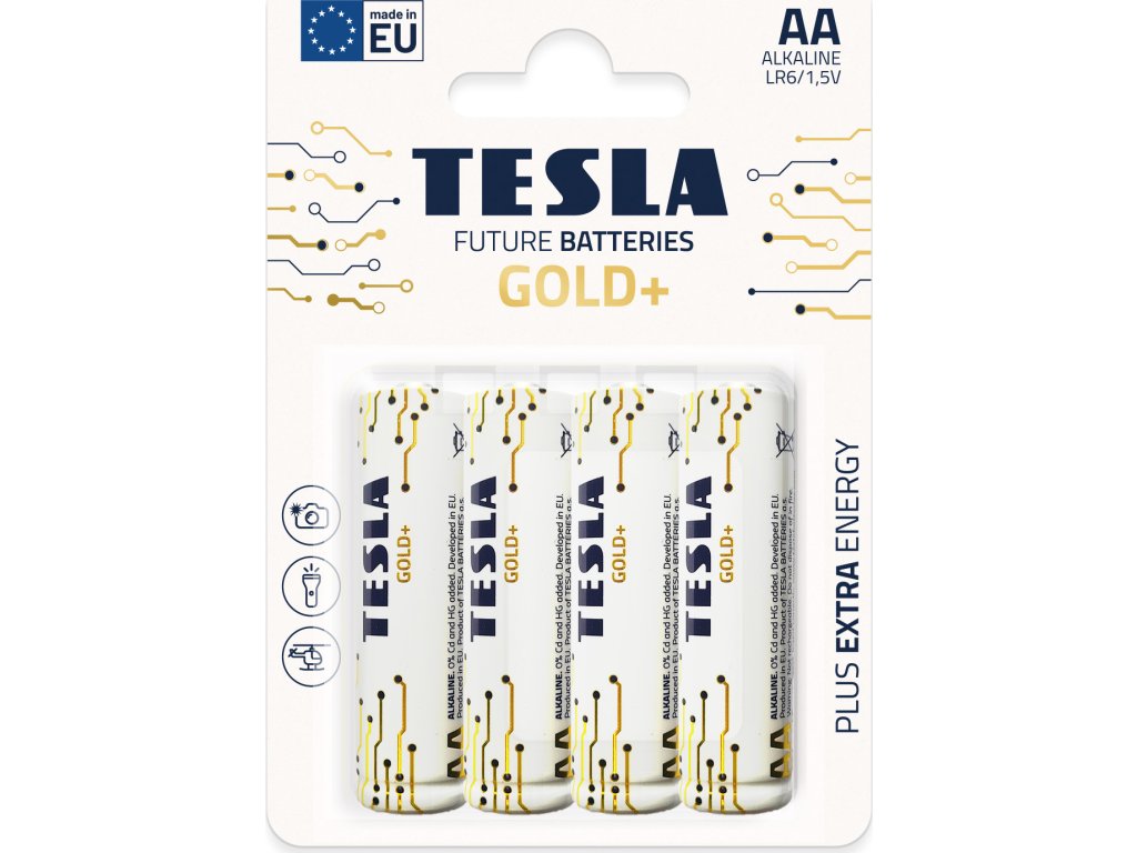 TESLA GOLD+ alkalická baterie AA (LR06, tužková, blister) 4 ks