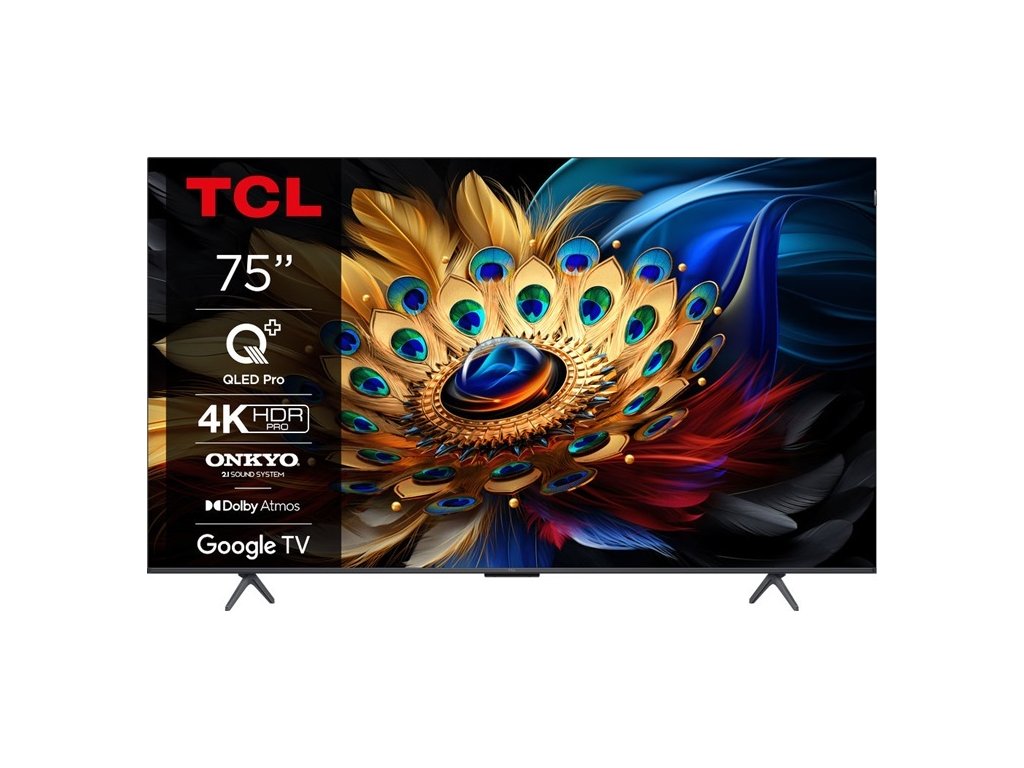 TCL 75C655 75" TV, 4K Ultra HD, QLED, Google TV, HDR, Bluetooth, WiFi, reproduktory ONKYO 2.1 se subwooferem