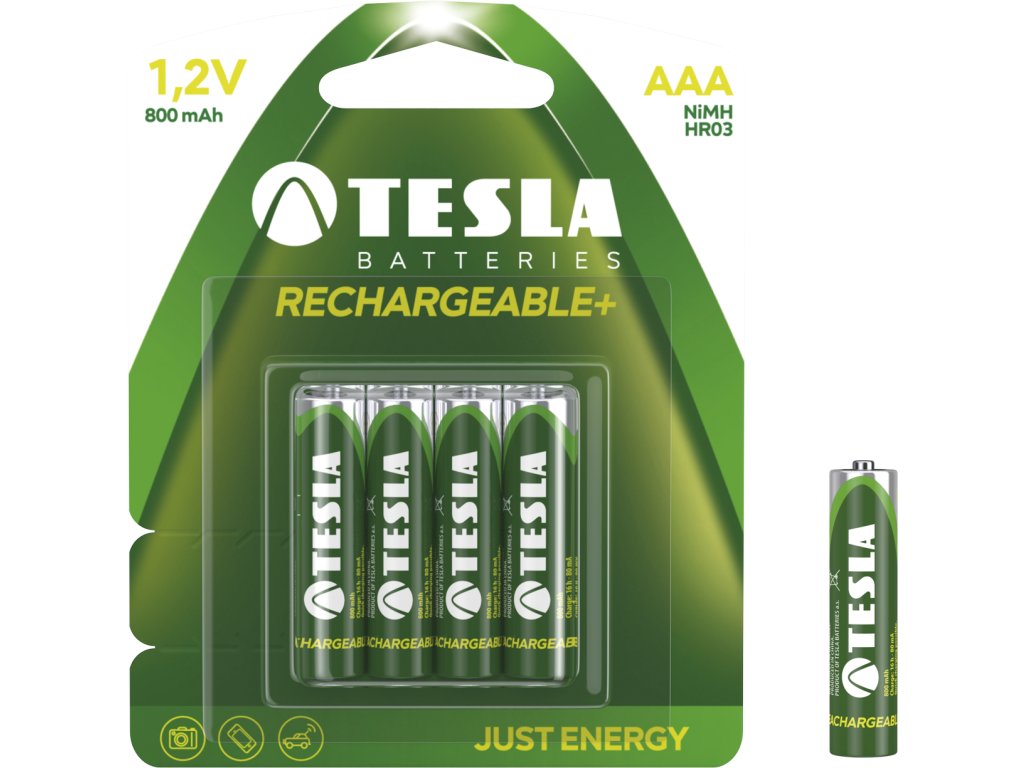 TESLA RECHARGEABLE+ nabíjecí baterie AAA Ni-MH 800mAh (HR03, mikrotužková, blister) 4 ks