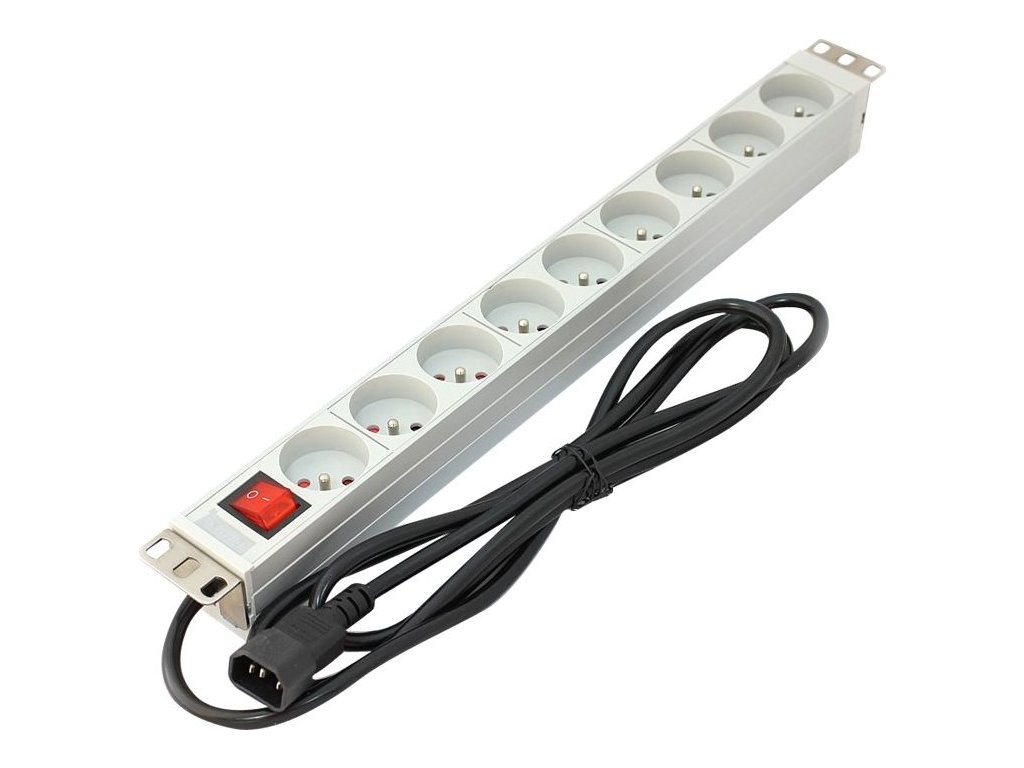 ASM A-19-STRIP-4-IMP PDU outlet strip 19 RACK 9xType E 1.8m cable with C14 On/Off aluminium