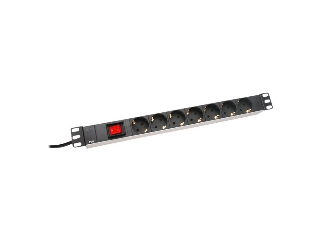 DIGITUS DN-95402 19 zásuvková lišta so switchom DIGITUS, 1U, 7 zásuviek, 16A/230V/3600W