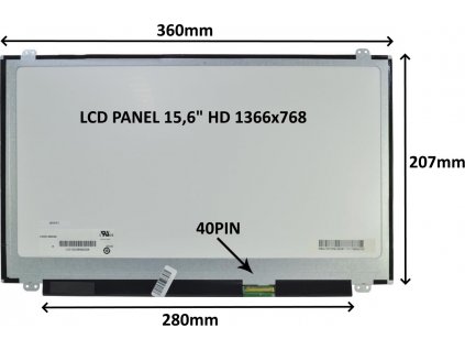 LCD PANEL 15,6" HD 1366x768 40PIN MATNÝ / ÚCHYTY NAHOŘE A DOLE