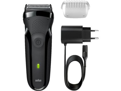 Braun Series 3 300s holicí strojek, na vousy a obličej, suché holení, planžetový mechanismus, černý