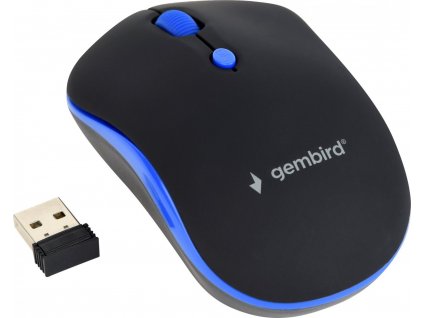 GEMBIRD myš MUSW-4B-03-B, černo-modrá, bezdrátová, USB nano receiver