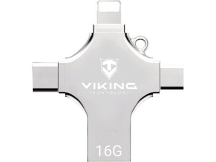 Viking USB Flash disk 3.0 4v1 s koncovkou Lightning/Micro USB/USB/USB-C, 16 GB, stříbrná