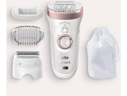 Braun Silk-épil 9-720 epilátor, 2 rychlosti, 40 pinzet, voděodolný, SmartLight, Li-Ion akumulátor, růžová / bílá