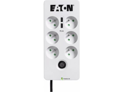 Eaton Protection Box 6 Tel@ USB FR, přepěťová ochrana, 6 zásuvek, 2x USB nabíječka, 1m