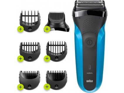 Braun Series 3 310BT holící strojek a zastřihovač vousů, mokré a suché holení, omyvatelný, černá / modrá