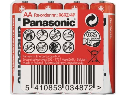 PANASONIC Zinkouhlíkové baterie Red Zinc R6RZ/4P AA 1,5V (shrink 4ks)