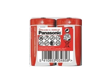 PANASONIC Zinkouhlíkové baterie Red Zinc R20RZ/2P D 1,5V (shrink 2ks)