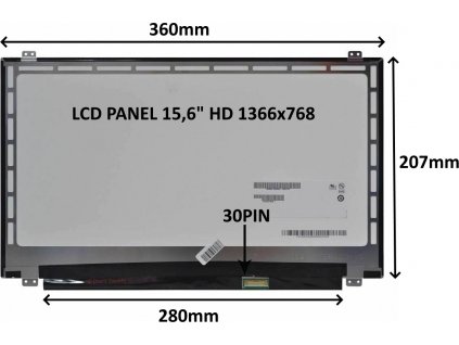 LCD PANEL 15,6" HD 1366x768 30PIN MATNÝ / ÚCHYTY NAHOŘE A DOLE