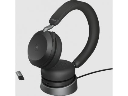 Jabra náhlavní souprava Evolve2 75 včetně stojánku, Link 380c MS, stereo, černá