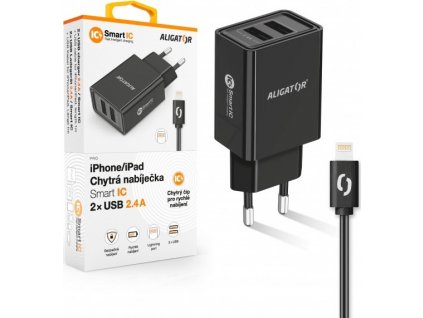 Aligator síťová nabíječka, 2x USB, kabel Lightning 2A, smart IC, 2,4 A, černá