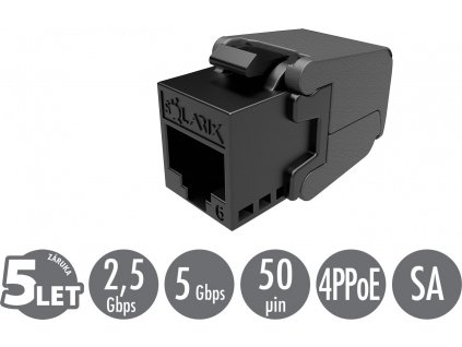 Samořezný keystone Solarix CAT6 UTP SXKJ-6-UTP-BK-SA Component Level a 4PPoE certifikace