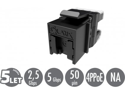 Rychlozařezávací keystone Solarix CAT6 UTP SXKJ-6-UTP-BK-NA Component Level a 4PPoE certifikace