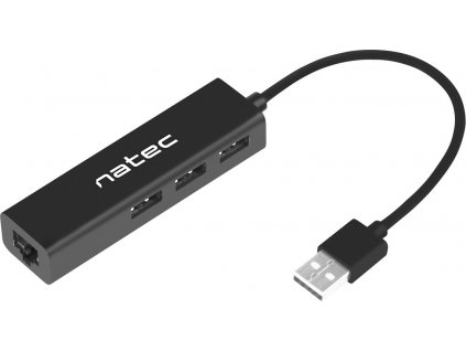 NATEC NHU-1413 Natec Hub USB 2.0 DRAGONFLY 3-ports + RJ45, Black