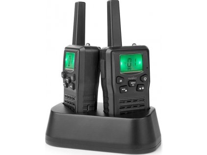 NEDIS vysílačka/ dosah 10 km/ 8 kanálů/ UHF/ VOX/ LED světlo/ nabíjecí základna/ micro USB/ 2 kusy/ černá