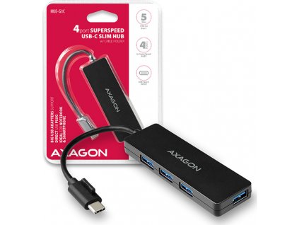 AXAGON HUE-G1C, 4x USB 3.2 Gen 1 SLIM hub, kabel Type-C 14cm napevno