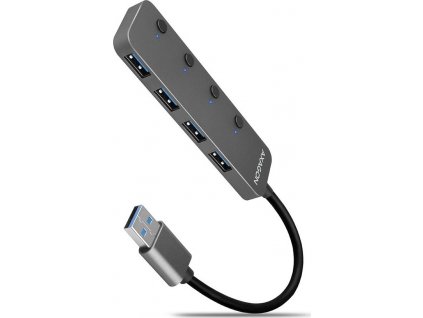 AXAGON HUE-MSA, 4x USB 3.2 Gen 1 SWITCH hub, kovový, micro USB nap. konektor, kabel USB-A 20cm